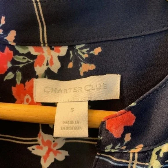 CHARTER Club Bella Blooms Blue Floral Blouse S - Picture 3 of 7